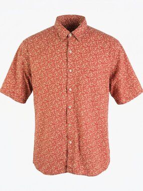 Tori Richard Button Up Shirt Mens Medium Red Cotton Lawn Graphic Short Sleeve